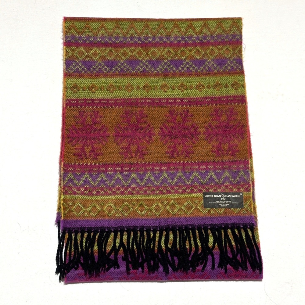 D&Y Scarf Unisex OS Multicolor Fair Isle Geometric Fringe Soft Knit Boho Autumn